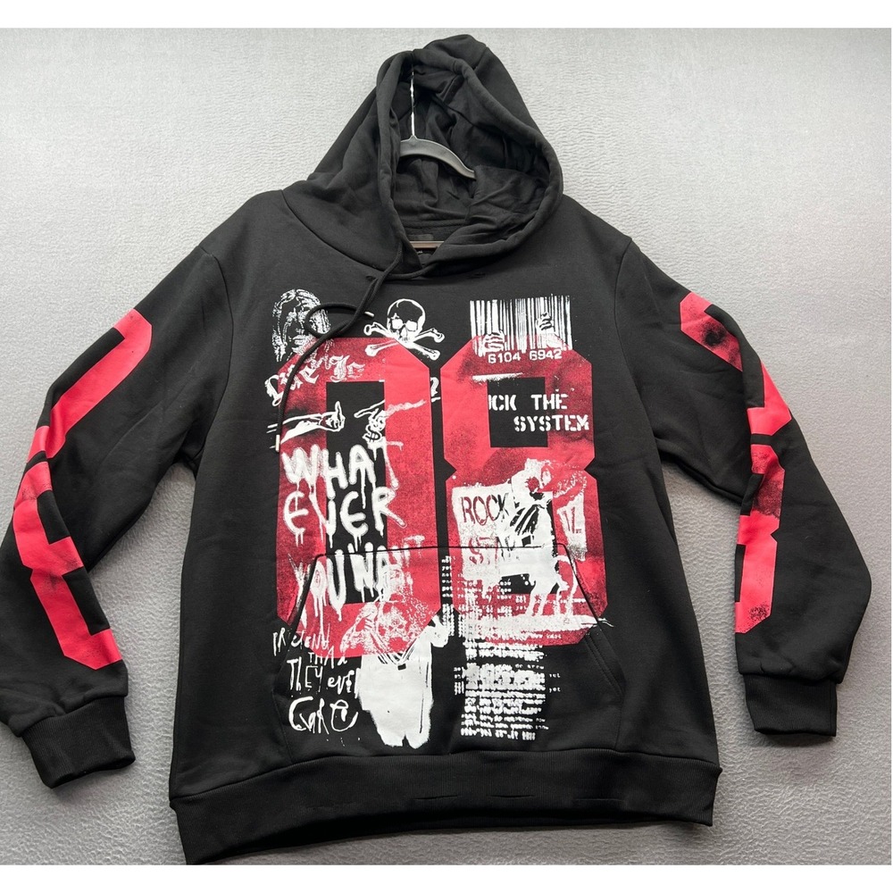Rockstar Originals Sweatshirt Mens Sz L Black Graphic Hoodie Rock System Skull